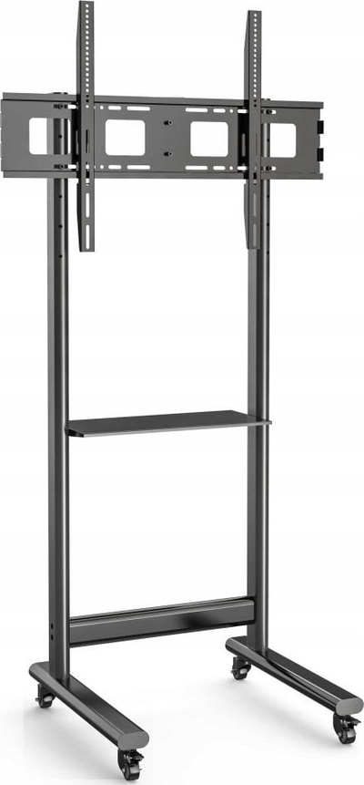 Karrocë TV për TV LCD/LED 50–90\", lartësi e rregullushme, me raft, e zezë