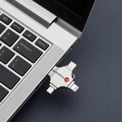 USB Forcell F-Data Metal Quad, 128GB, USB 3.2 Type-A USB-C micro-USB Lightning, argjend