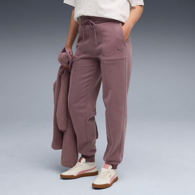 Тренерки PUMA HER Comfort High Waist Fleece за жени, со џебови, боја raisin