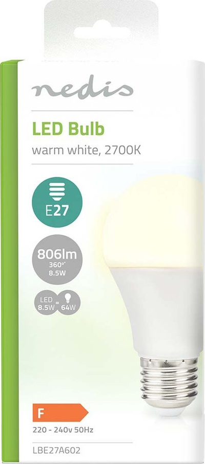 Llambë LED Nedis Frosted A60, 8.5W 806lm, 2700K, E27, e bardhë e ngrohtë
