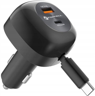 Karikues makinë Forcell Fast 3in1, 75W, USB C USB A, i zi
