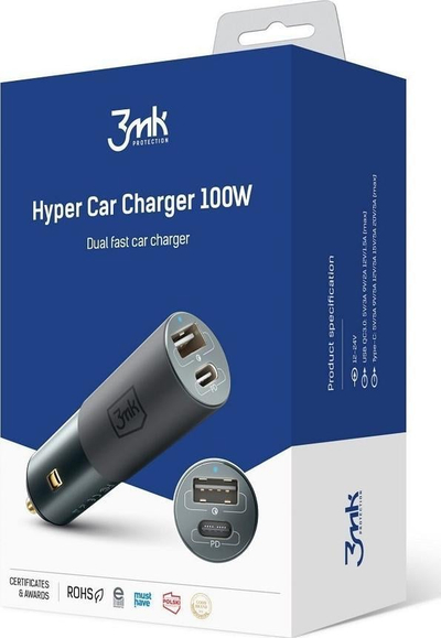 Ngarkues makine 3MK HyperCar, 100W, 1x USB A 1x USB C, i zi
