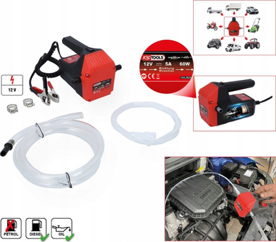 Pompe elektrike vaji KSTOOLS, 12V, për thithje edhe hedhje vaji, e kuqe