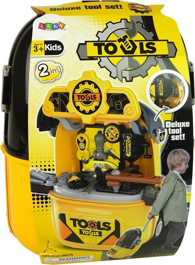 Set veglash lodër Leantoys Handyman, mini-punëtori, valixhe me rrota, e verdhë e zezë