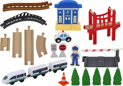 Set tren prej druri Leantoys, pistë 3.2 m, me aksesorë, shumëngjyrësh