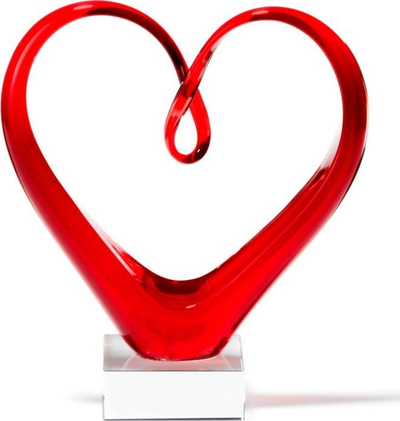 Декоративна скулптура Leonardo Heart, стакло, 24 cm, црвена