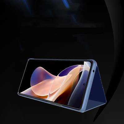 Këllëf telefoni Clear View për Realme 10, me kapak që paloset, PU, i zi
