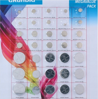 Bateri buton Grundig Alkaline Lithium, set 40 copë, për pajisje elektronike, argjendta