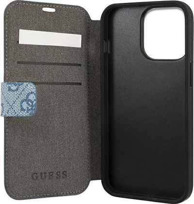 Футрола книга Guess 4G Stripe за iPhone 13 Pro, со капак, сина