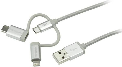 Kabllo StarTech USB-A - USB-C + microUSB + Lightning(LTCUB1MGR), 1 m, e argjendtë