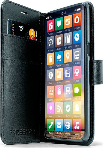 Këllëf portofol Screenor Smart për Galaxy Xcover 5, eko lëkurë, i zi