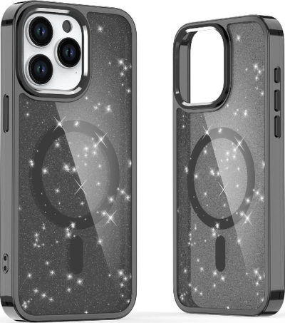 Mbrojtëse telefoni Hurtel Glitter MagSafe për iPhone 16 Pro Max, TPU, me shkëlqim, e zezë gjysmë transparente