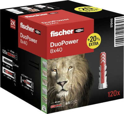Tiple murale Fischer DuoPower 8x40, 2K, set 120 copë, gri kuqe