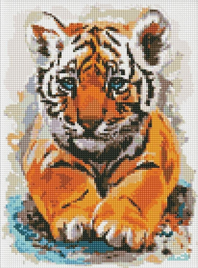 Set pikture me diamante Ideyka Tiger Cub, 30 x 40 cm, me kornizë