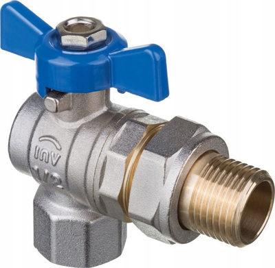 Valvul këndore uji Invena DN-15, lidhje 1/2", dorezë fluture, blu