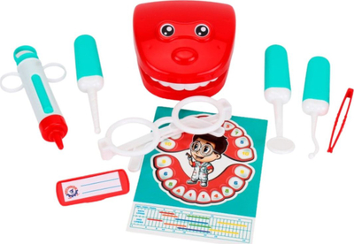 Сет играчка стоматолог Common Toys, 9 делови, пластика, црвена