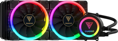 Ftohës uji për proçesor GAMDIAS CHIONE M1A-280R, 280mm, me dy ventilatorë 140mm, RGB, i zi