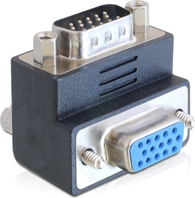 Adapter VGA Delock 65289, prizë në prizë 90°, 15 pin, i zi