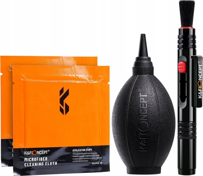 Set pastrimi K&amp;F Concept Cleaning Kit 4in1, për lente dhe kamera, me leckë mikrofibre, i zi