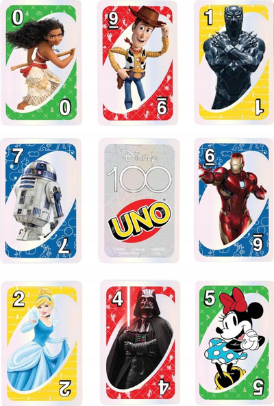 Loja me letra Mattel Uno Disney 100 Years Cartoon Heroes, deri 10 lojtarë, 7+