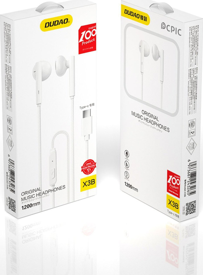 Kufje me tela Dudao X3B, USB Type C, 1.2m, të bardha