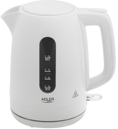 Ibrik elektrik Adler AD 1380w, 1.0L, plastik, i bardhë