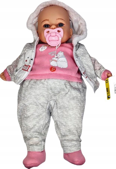 Kukull bebe Baby Adar 45cm, me zë, rozë gri