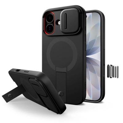 Klloçkë telefoni Tech-Protect Kevlar Aura MagSafe për iPhone 17, me mbajtëse, me kapak kamere, e zezë