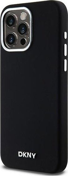 Kapak telefoni DKNY Liquid Silicone Silver Metal Logo MagSafe për iPhone 15 Pro Max, i zi