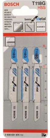 Set tehesh sharrë shabllone Bosch T118 G, prerje metal, 3 copë