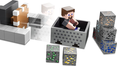 Set lodër Minecraft Mayhem Playset, figurë Steve 8.25 cm, minecart, gri