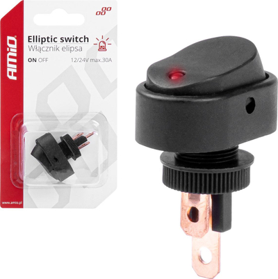 Buton çelës AMiO Switch Button Ellipse, LED i kuq, 12V 24V, i zi