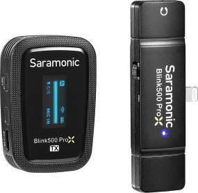 Sistem mikrofoni pa tela Saramonic Blink500 Pro XB3 2023, për iPhone me Lightning, me kuti karikimi, i zi
