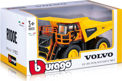 Loje me kamion Bburago Volvo R100E, diecast, shkallë 1:60, i verdhë