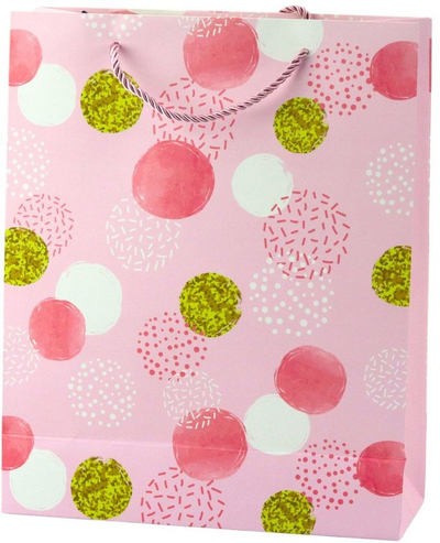 Qese dhurate Gift Bag Dot Pattern Gold Pastel, 32 × 26 × 10 cm, shumëngjyrëshe
