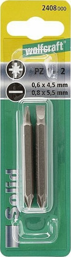 Set bitësh të dyanshëm Wolfcraft 2408000, PZ dhe i drejtë, çelik S2, 2 copë, gri