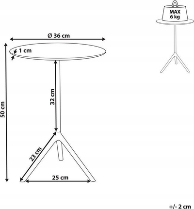 Tavolinë anësore ERAVUR metal, Ø36cm, me këmbë trekëmbëshe, ari me të zezë