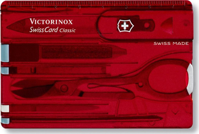 Multimjet xhepi Victorinox SwissCard Classic 0.7100.T, 10 funksione, ruby i kuq transparent