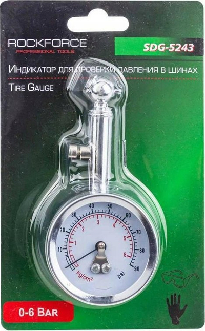 Matës presioni gomash Rockforce RF-SDG-5243, 0-6 bar, metalik