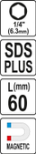 Adapter SDS Plus Yato YT-04690, për bite 1/4", çelik, gri