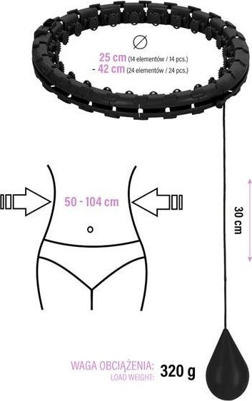 Hula hoop inteligjent One Fitness OHA01, rreth i rregullueshëm, me top graviteti, i zi
