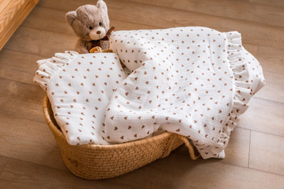 Set shtrati për bebe Muslin Bedding Hearts, 80x100 cm, pambuk muslin, shumëngjyrësh