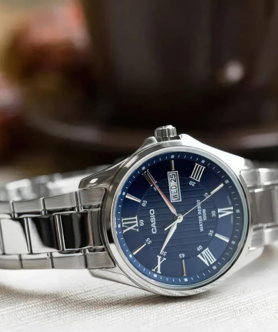 Ora dore Casio MTP-1384D-2A, analoge, çelik inox, blu