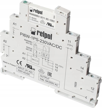 Rele ndërfaqeje Relpol PIR6W-1PS-230VAC/DC-R01, 6A, 230V AC/DC, e bardhë
