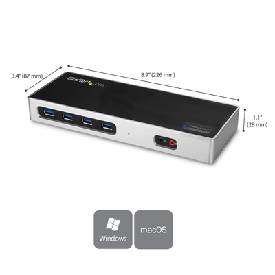Stacion dokimi StarTech.com USB-C USB-A, për dy ekrane 4K 60Hz, 6 porta USB 3.0, i zi