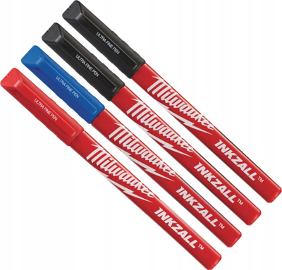 Set markerash Milwaukee INKZALL Ultra Fine Tip, 4 copë, ngjyra të përziera, i kuq