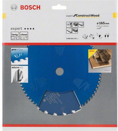 Teh sharre Bosch Expert for Construct Wood 165mm, 24 dhëmbë, gri
