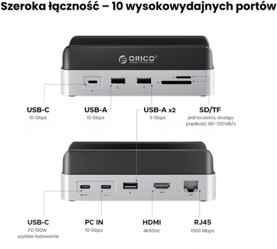 Docking station Orico VS10 për Mac Mini, 10n1, me M.2 NVMe, HDMI, 2.5G LAN