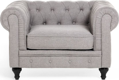 Set dhome dite Beliani Chesterfield, 3+1 ulëse, material stof, gri e hapur