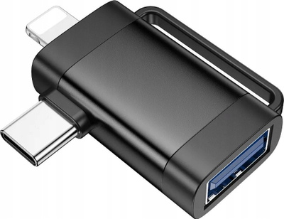 Adapter OTG Hoco 2n1, Type‑C mashkull edhe Lightning mashkull në USB‑A femër, gri